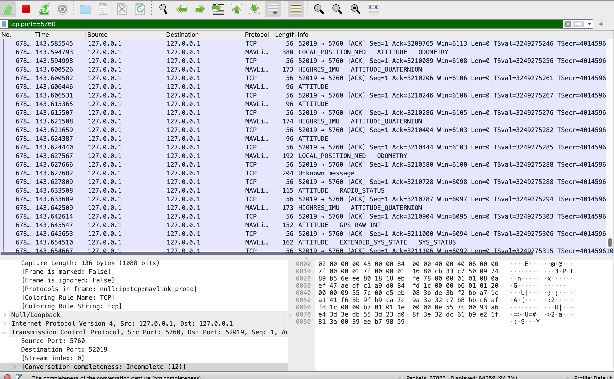 wireshark capturing and decoding MAVLink